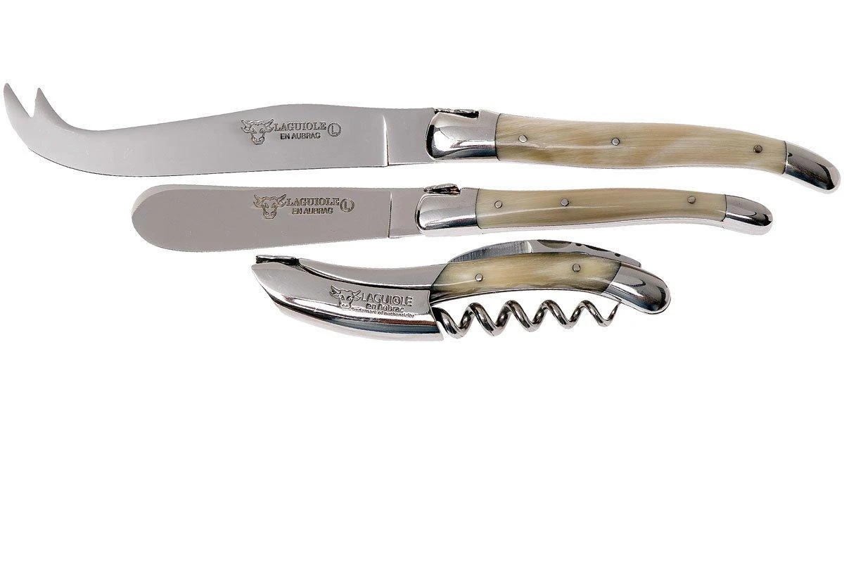 Laguiole En Aubrac Set De Cuchillos Para Vino Y Queso 3-unidades Cuerno, SFV99PCIH 3 Laguiole En Aubrac Set De Cuchillos Para Vino Y Queso 3-unidades Cuerno, SFV99PCIH