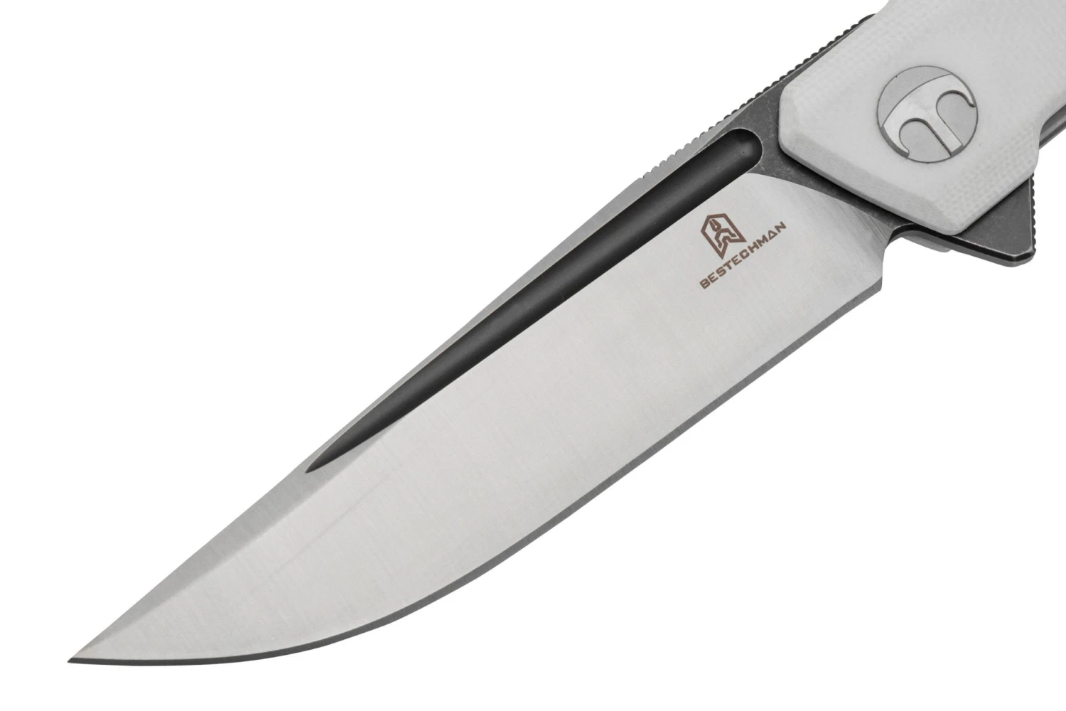 Bestechman Dundee BMK01G, White G10, Satin D2, Navaja, Diseño Ostap Hel 5 Bestechman Dundee BMK01G, White G10, Satin D2, Navaja, Diseño Ostap Hel - Imagen 3
