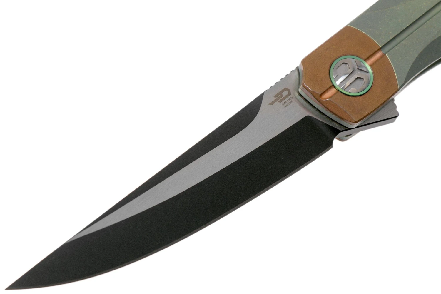 Bestech Thyra BT2106E Green Stonewashed Titanium, Copper Bolster, Two Tone Black Navaja, Diseño Kombou 5 Bestech Thyra BT2106E Green Stonewashed Titanium, Copper Bolster, Two Tone Black Navaja, Diseño Kombou - Imagen 3