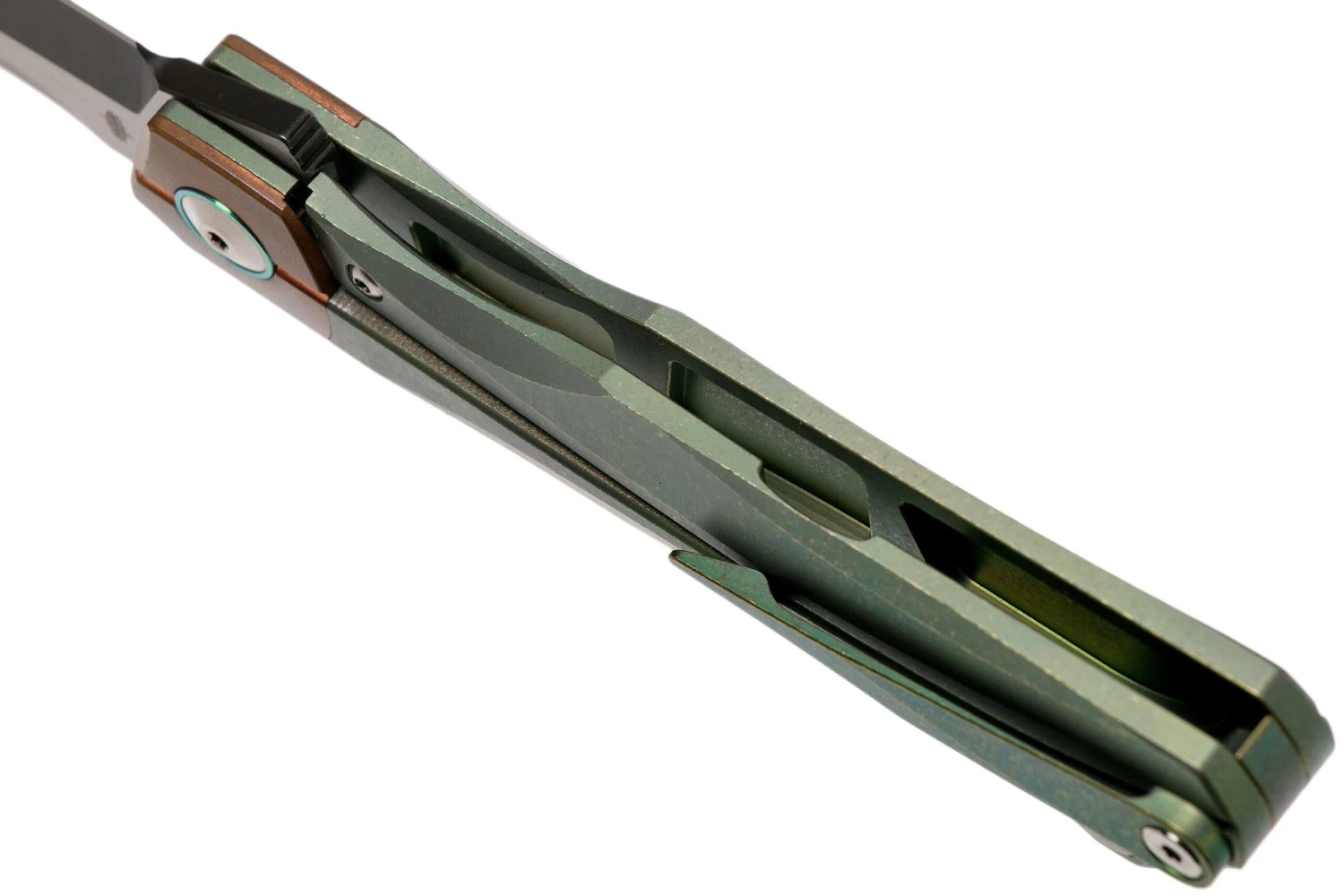 Bestech Thyra BT2106E Green Stonewashed Titanium, Copper Bolster, Two Tone Black Navaja, Diseño Kombou 7 Bestech Thyra BT2106E Green Stonewashed Titanium, Copper Bolster, Two Tone Black Navaja, Diseño Kombou - Imagen 5