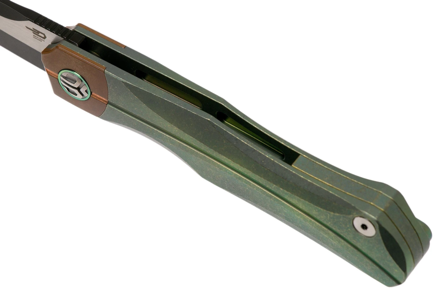Bestech Thyra BT2106E Green Stonewashed Titanium, Copper Bolster, Two Tone Black Navaja, Diseño Kombou 9 Bestech Thyra BT2106E Green Stonewashed Titanium, Copper Bolster, Two Tone Black Navaja, Diseño Kombou - Imagen 7