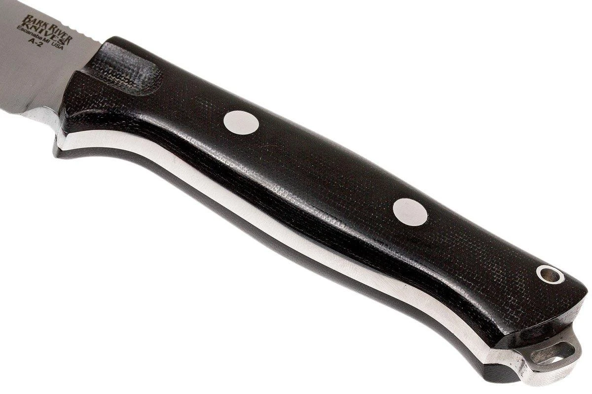 Bark River Bravo Vortex A2 Jimped, Black Canvas Micarta, Funda Marrón 6 Bark River Bravo Vortex A2 Jimped, Black Canvas Micarta, Funda Marrón - Imagen 4