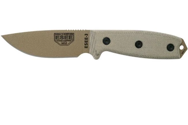 ESEE Model 3 Dark Earth Blade, Grey Handle 3P-MB-DE Con Funda + Clip Y MOLLE-back 3 ESEE Model 3 Dark Earth Blade, Grey Handle 3P-MB-DE Con Funda + Clip Y MOLLE-back