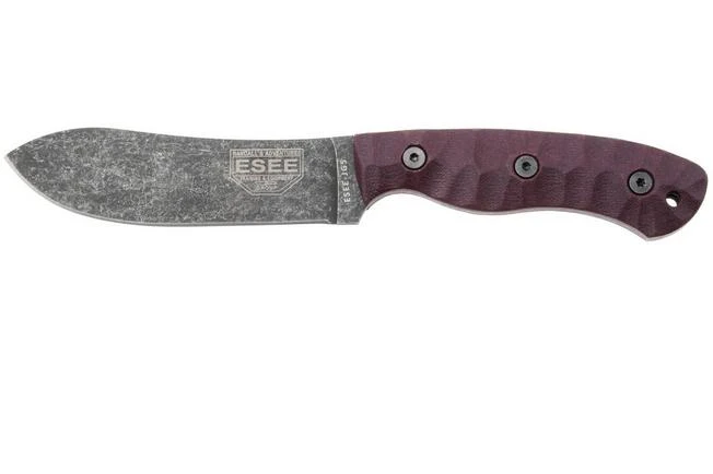 ESEE JG5, ESEE-JG5-LM, 1095 Stone Washed Black Oxide, Burgundy Linen Micarta, Cuchillo De Exterior, Diseño De James Gibson 3 ESEE JG5, ESEE-JG5-LM, 1095 Stone Washed Black Oxide, Burgundy Linen Micarta, Cuchillo De Exterior, Diseño De James Gibson