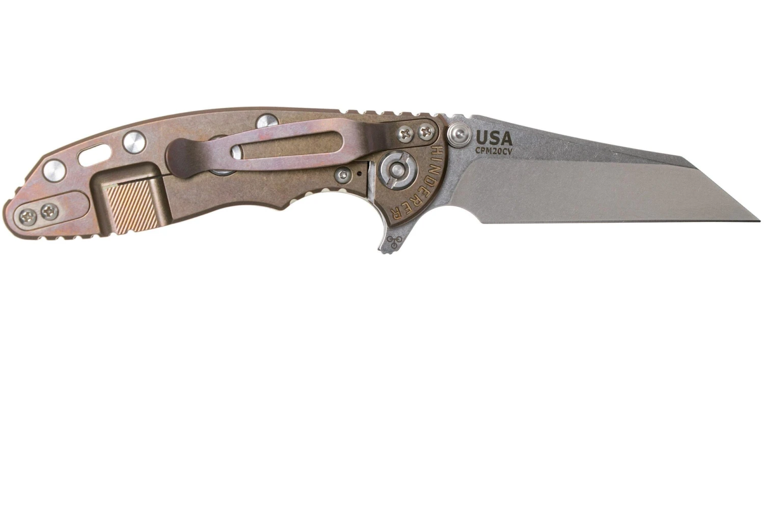 Rick Hinderer XM18 3” Wharncliffe CPM 20CV Stonewash, Bronze, Translucent G10, Navaja 4 Rick Hinderer XM18 3” Wharncliffe CPM 20CV Stonewash, Bronze, Translucent G10, Navaja - Imagen 2