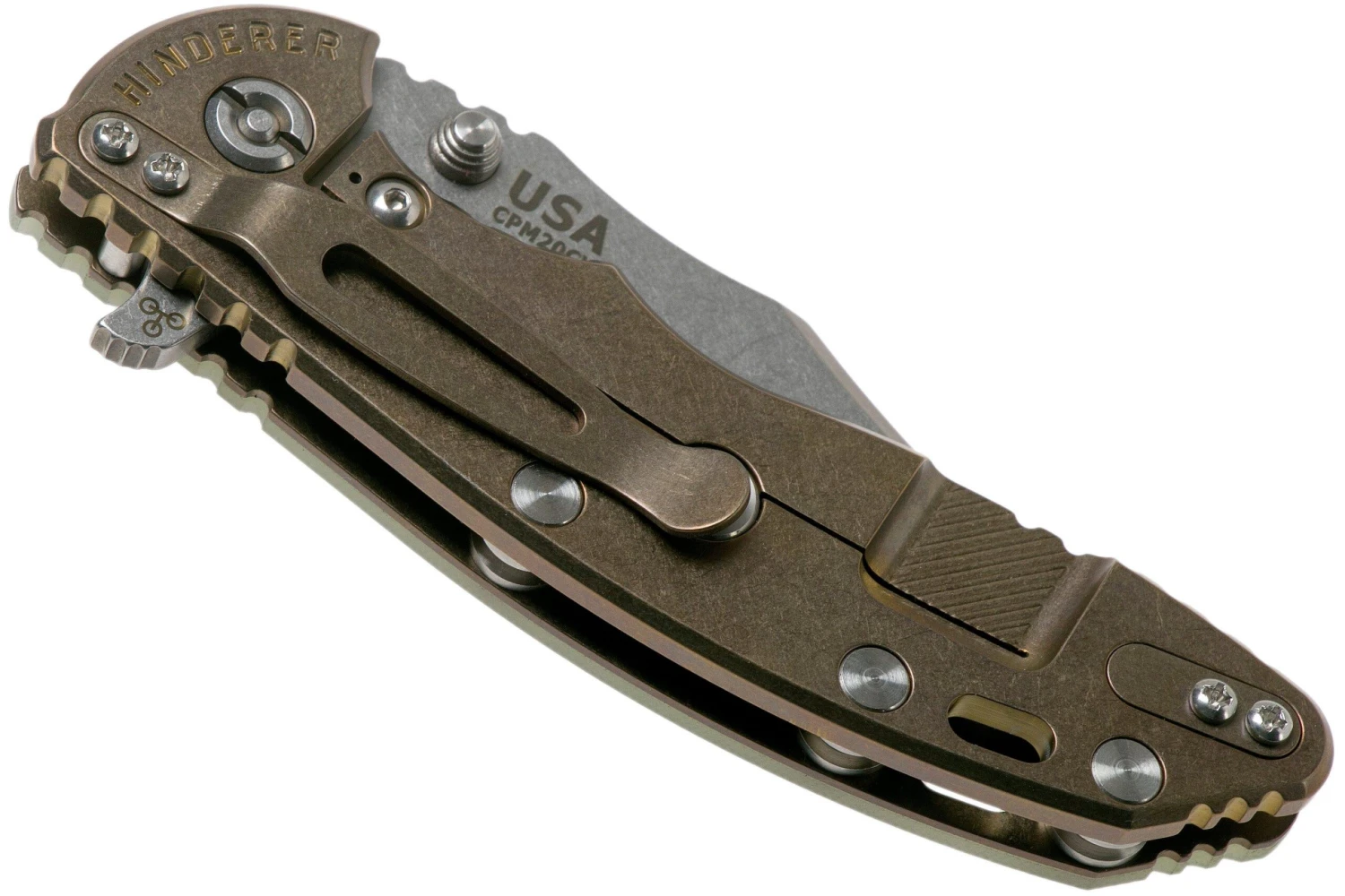 Rick Hinderer XM-18 3.5 Bowie 20CV Stonewash Bronze, Transparent G10 Navaja 6 Rick Hinderer XM-18 3.5 Bowie 20CV Stonewash Bronze, Transparent G10 Navaja - Imagen 4