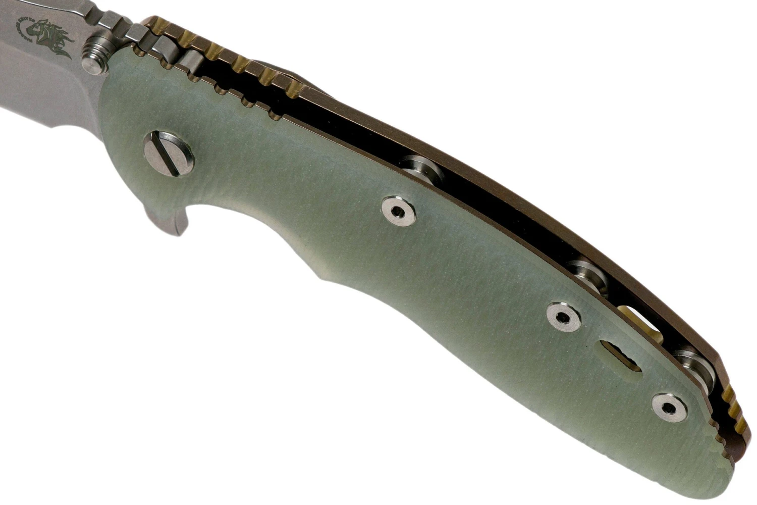 Rick Hinderer XM-18 3.5 Bowie 20CV Stonewash Bronze, Transparent G10 Navaja 9 Rick Hinderer XM-18 3.5 Bowie 20CV Stonewash Bronze, Transparent G10 Navaja - Imagen 7