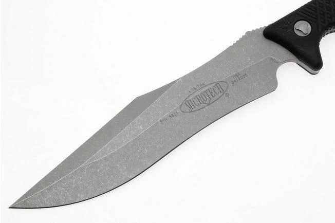 Microtech Arbiter 104-10AP, Apocalyptic Stonewashed M390, Milled Black G10, Cuchillo Fijo, Diseño De Adam Marfione 5 Microtech Arbiter 104-10AP, Apocalyptic Stonewashed M390, Milled Black G10, Cuchillo Fijo, Diseño De Adam Marfione - Imagen 3