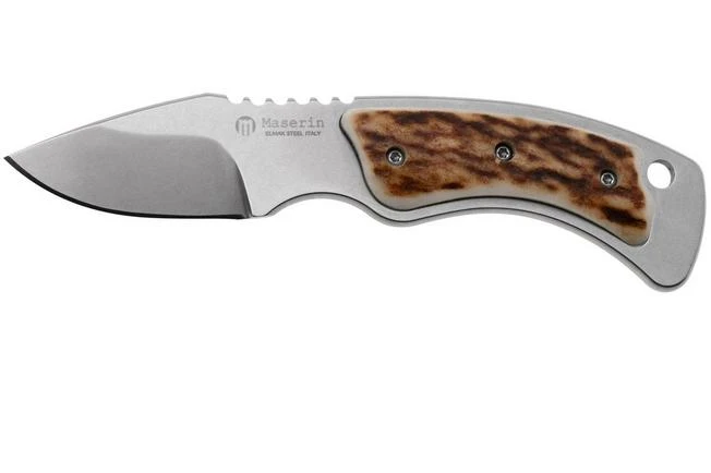 Maserin Mini Trapper 924-CV-1 Stonewashed Elmax, Stag Horn, Leather Button Sheath, Cuchillo Fijo Pequeño De Caza 3 Maserin Mini Trapper 924-CV-1 Stonewashed Elmax, Stag Horn, Leather Button Sheath, Cuchillo Fijo Pequeño De Caza