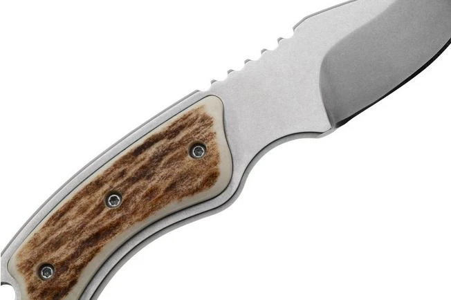 Maserin Mini Trapper 924-CV-1 Stonewashed Elmax, Stag Horn, Leather Button Sheath, Cuchillo Fijo Pequeño De Caza 7 Maserin Mini Trapper 924-CV-1 Stonewashed Elmax, Stag Horn, Leather Button Sheath, Cuchillo Fijo Pequeño De Caza - Imagen 5