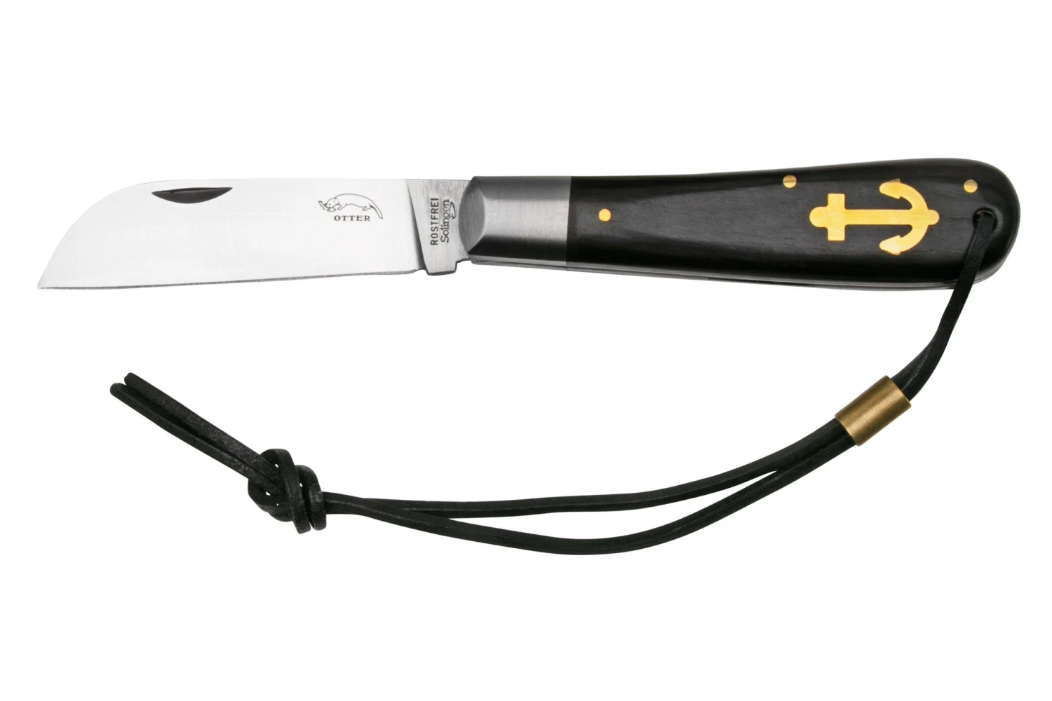 Otter Anchor Knife SET 173 Large Stainless, Grenadilla, Brass Anchor, Leather Strap Navaja 3 Otter Anchor Knife SET 173 Large Stainless, Grenadilla, Brass Anchor, Leather Strap Navaja