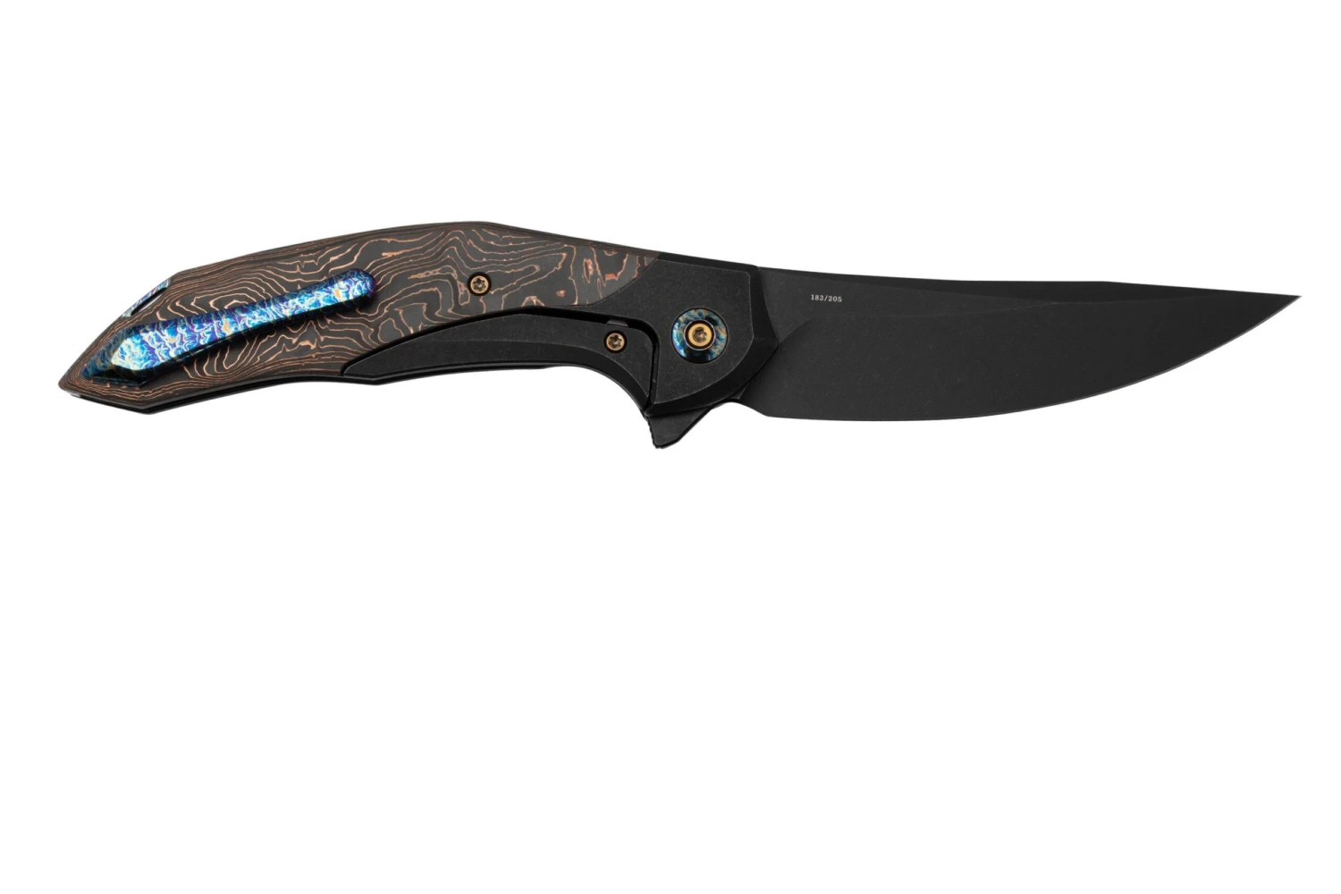 WE Knife Merata, WE22008B-1 Limited Edition, Black Titanium, CopperFoil Carbonfiber, CPM 20CV Navaja 4 WE Knife Merata, WE22008B-1 Limited Edition, Black Titanium, CopperFoil Carbonfiber, CPM 20CV Navaja - Imagen 2