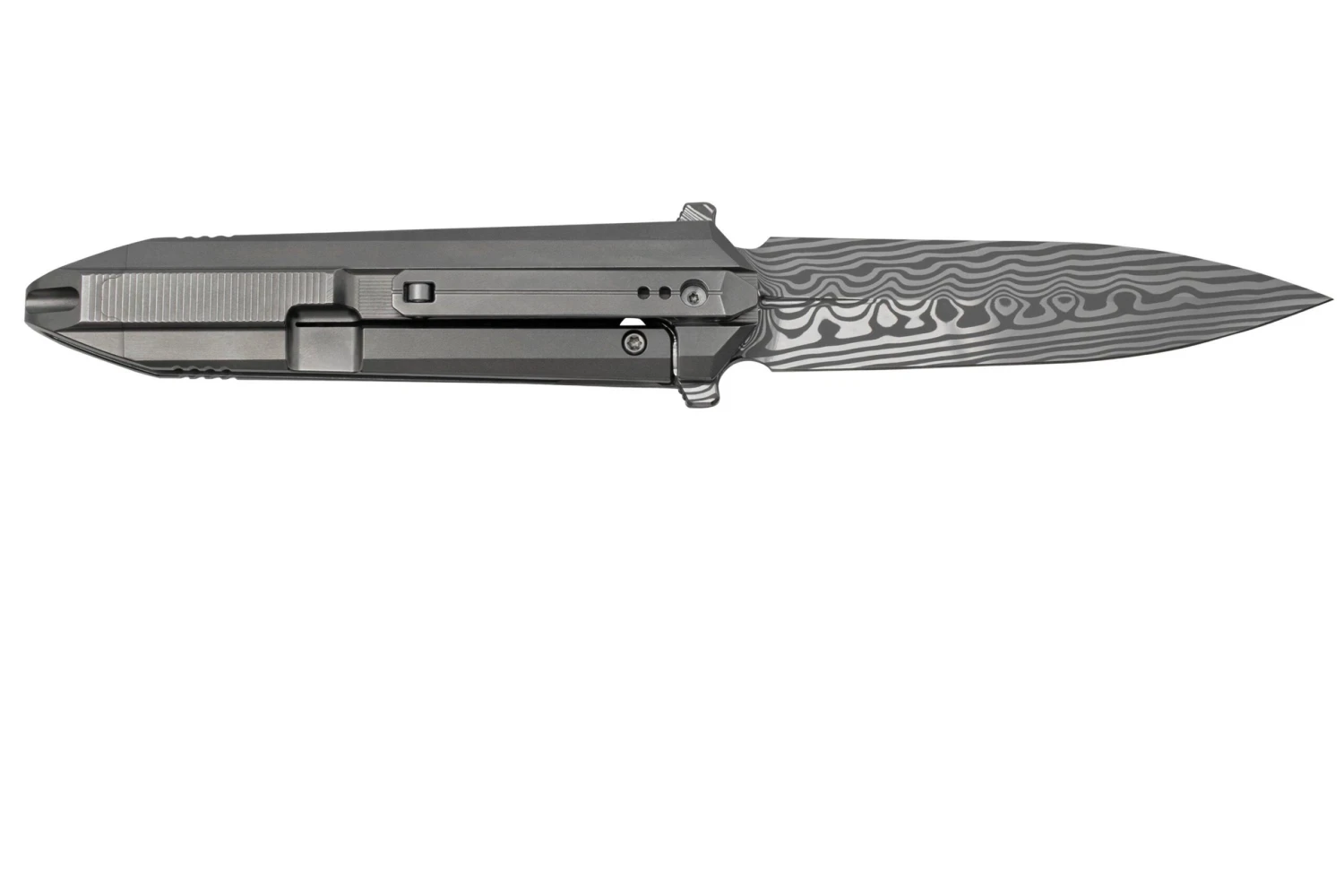 WE Knife Diatomic WE22032-DS1 Gray Bead Blast Titanium, Hakkapella Damasteel Single Edge Navaja 4 WE Knife Diatomic WE22032-DS1 Gray Bead Blast Titanium, Hakkapella Damasteel Single Edge Navaja - Imagen 2